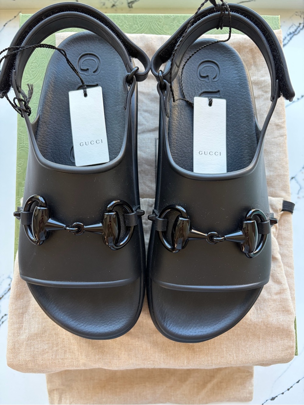 Gucci Black Rubber Horsebit Slingback Sandals - Picture 1 of 4
